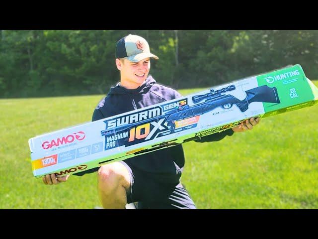 GAMO Swarm Magnum 10X GEN3i Inertia Fed .22 Caliber Break Barrel air Rifle REVIEW and Starling Hunt!