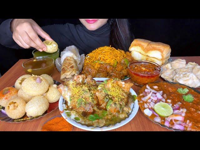 ASMR:STREET FOOD EATING,PANIPURI,CHOWMEIN,MOMO,PAV BHAJI,SAMOSA CHAAT,MANCHURIAN *mukbang*