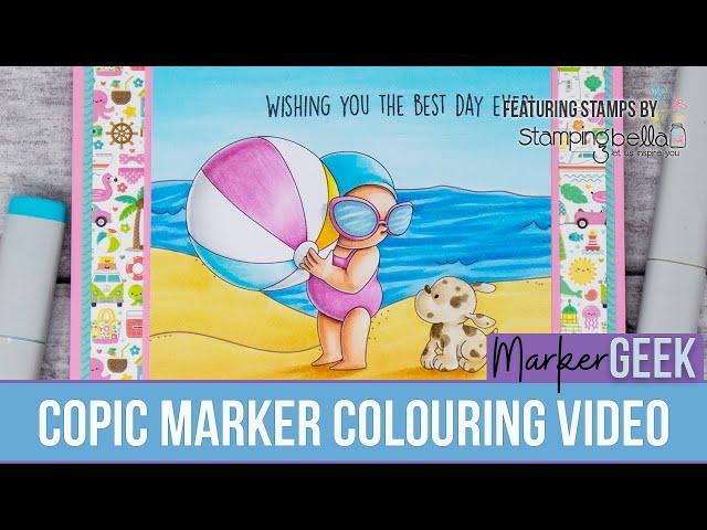 Copic Marker Colouring Stamping Bella Summer Bundle Girl with Beach Ball & Puppy rubber stamps