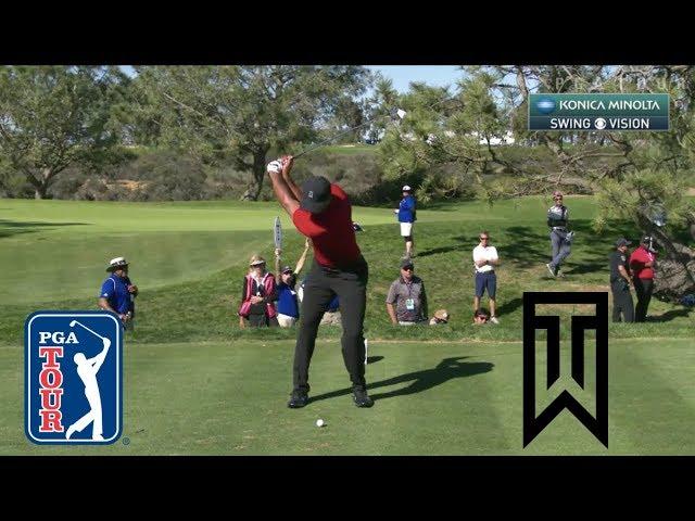 Tiger Woods slo-mo iron swing is analyzed at Farmers 2018 (Face on)