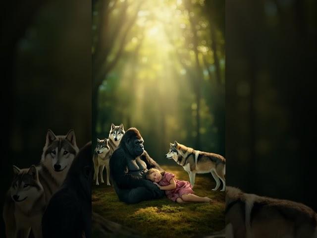 Girl Grows Up with Gorilla and Wolf in the Wild! #shorts #short #youtubeshorts #youtube #animaldvk