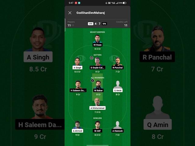 GRE vs SPA match dream11 team prediction। GRE vs SPA match dream 11 team।#cricket  #dream #t10league