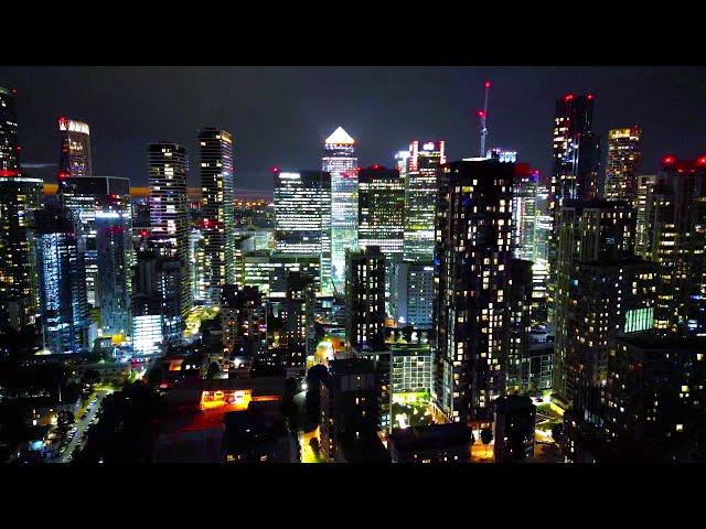 [4K] London Canary Wharf at Night | Drone