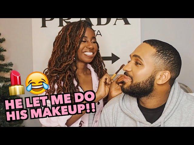 HILARIOUS GIRLFRIEND DOES BOYFRIEND'S MAKEUP TAG | @LeoniJoyce