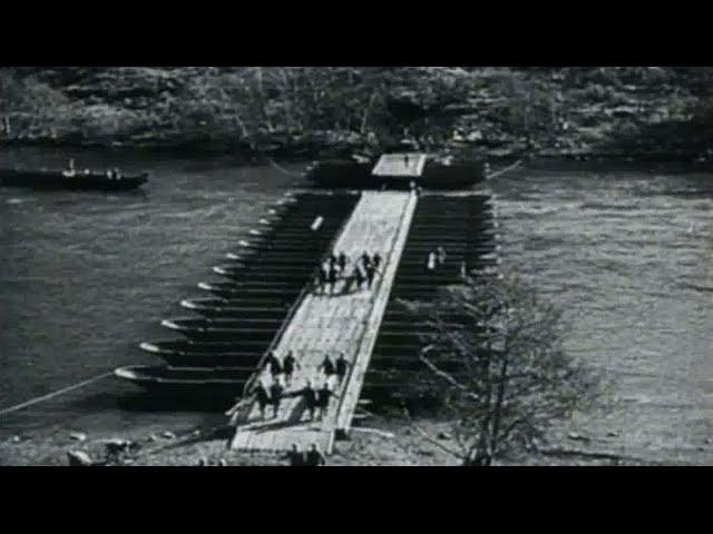 M4 Floating Pontoon Bridge Demonstration WW2 Footage