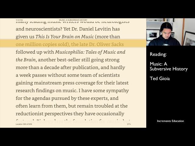 Reading Live: "Music: A Subversive History" by Ted Gioia