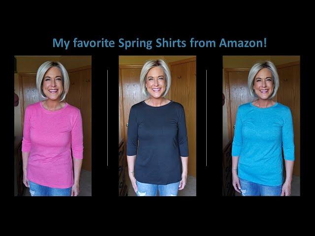 My favorite shirts for spring!!  3/4 sleeve, lightweight, from Amazon!