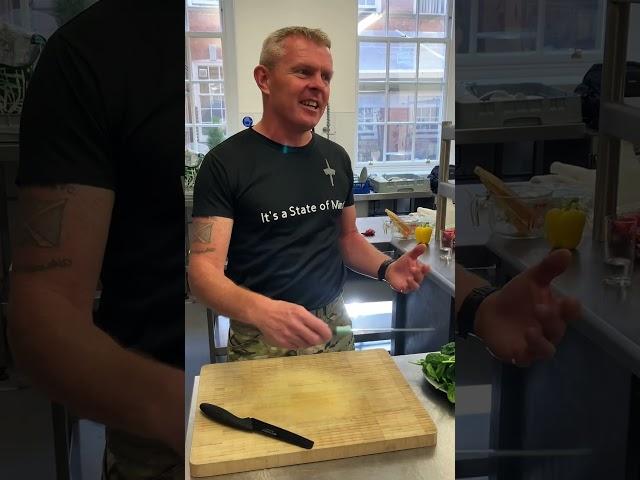Royal Marine chef tests safer round-tipped knives in the kitchen #dmu #research #awareness #studies