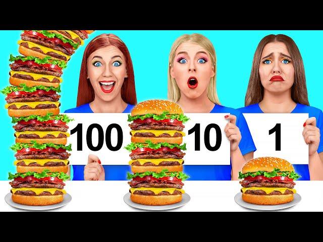 تحدي 1, 10 أو 100 طبقة من الطعام Multi DO Food Challenge