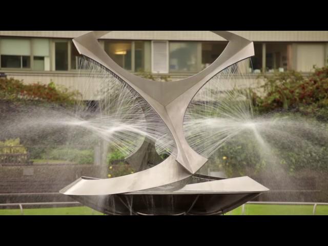 Stationary view of the Revolving Torsion fountain in London, England.