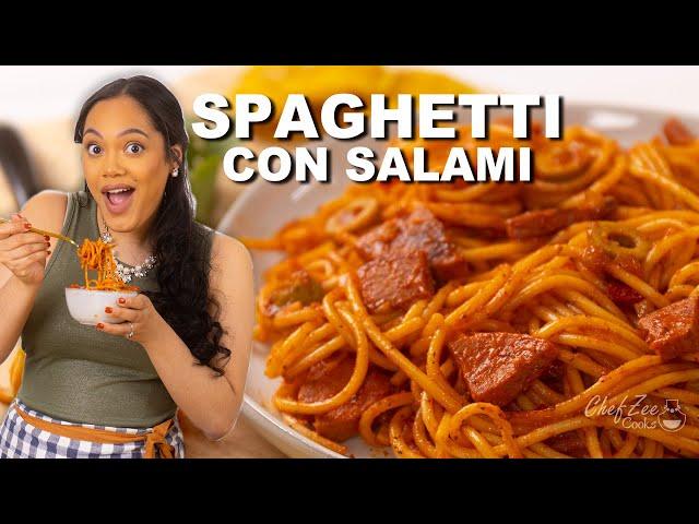 Dominican Spaghetti with Salami | Espaguetis con Salami | Chef Zee Cooks