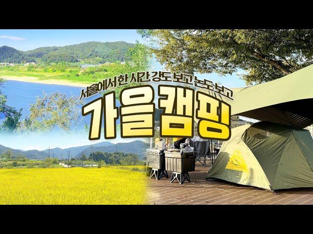 [파주강나루야영장] 서울에서 1시간만 가면 임진강뷰 & 논뷰가 황홀한 가을 캠핑(feat. 타프 바보 캠린이..) | 꼴로르타프, 폴러투멘, 깃든캠핑이불, 츠쿠네구이