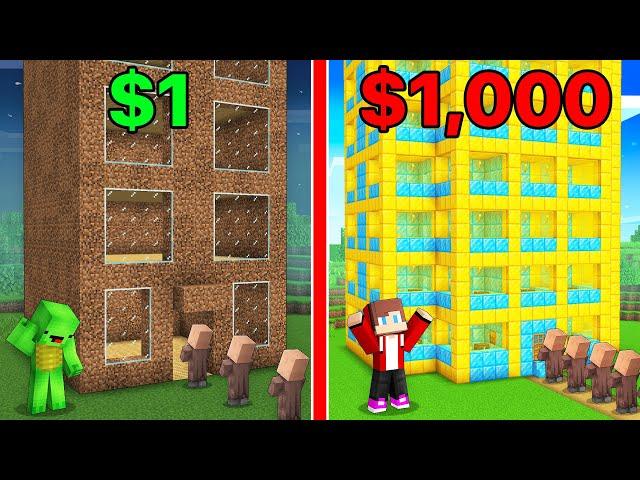 Mikey and JJ Upgrade $1 Hotel into $1000 for Villagers in Minecraft (Maizen)