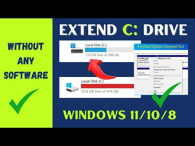 How to Extend C Drive in Windows 11,10 Without any Software. Extend Volume Option Greyed Out SOLVED!