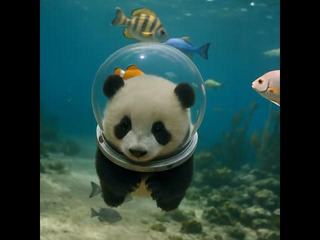 Tiny Panda Underwater Adventure  | Cutest Dive Ever!