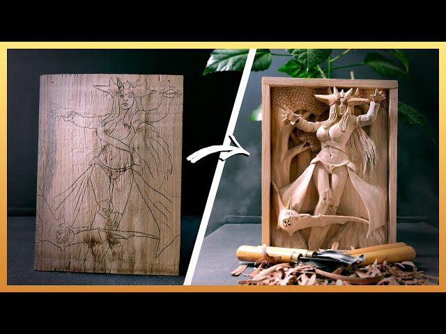 Wood carving. Time lapse.