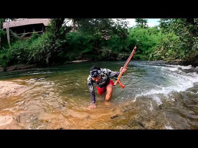 pescando en un rio cristalino precioso, mojarras con arpon, tarde de pesca