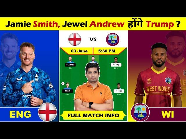 ENG vs WI 3'rd ODI Match Fantasy Prediction, ENG vs WI Dream Team, ENG vs WI Dream Team Prediction