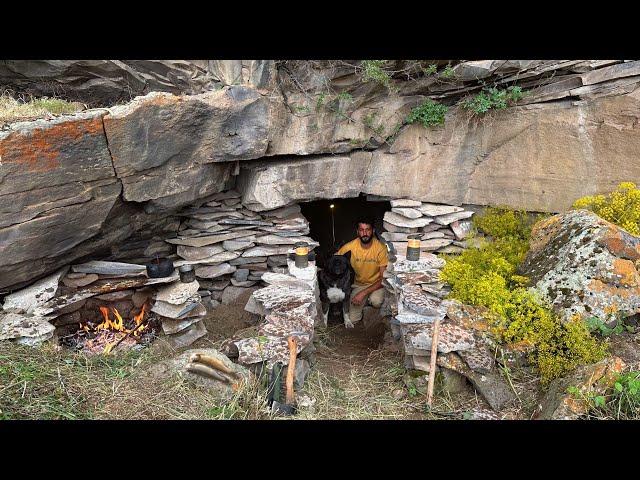 3 Days Solo SURVIVAL; I Built a CAVE with Fireplace, Bushcraft SHELTER. Fish Cooking - wild Camping