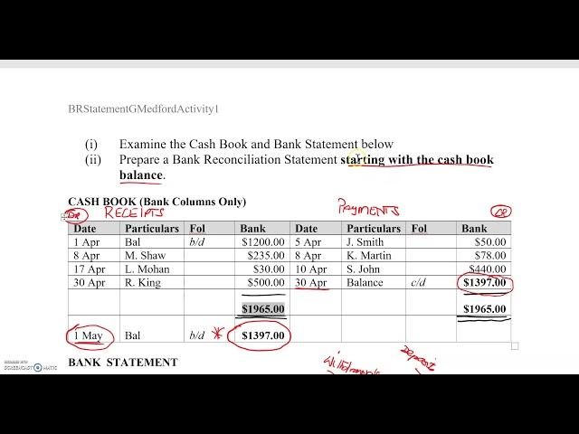 The Bank Reconciliation Statement - Activity 1 Part 1