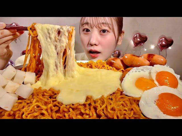 ASMR Buldak Fire Noodles with Cheese【Mukbang/ Eating Sounds】【English subtitles】