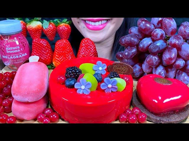 ASMR RED FOOD, FRESH FRUIT, MOUSSE CAKE, ICE CREAM MUKBANG MASSIVE Eating Sounds