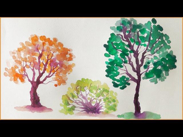 Как нарисовать ДЕРЕВО за 1 МИНУТУ акварелью! Простой способ How To Draw A Tree | Art School