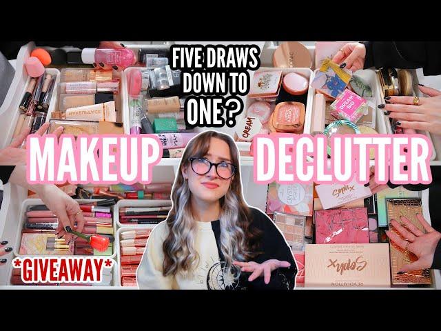 EXTREME MAKEUP DECLUTTER 2022! GETTING RID OF 90% OF MY MAKEUP... *GIVEAWAY*