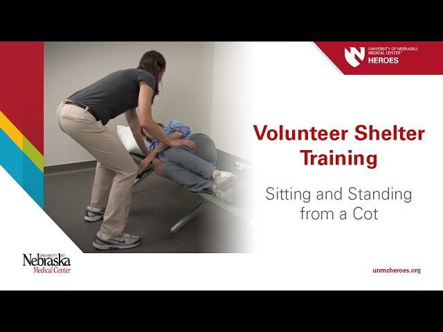 Volunteer Shelter Training: Sitting and Standing from a Cot