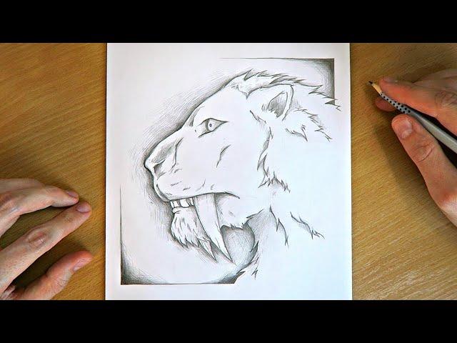 How to Draw a Saber Tooth Tiger - Smilodon Populator | Learn to Draw with Me! | Step by Step