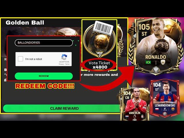 NEW REDEEM CODE BALLON D’OR FREE 105 PLAYERS! GET 4800 VOTE TICKETS FREE RIGHT NOW IN FC MOBILE!