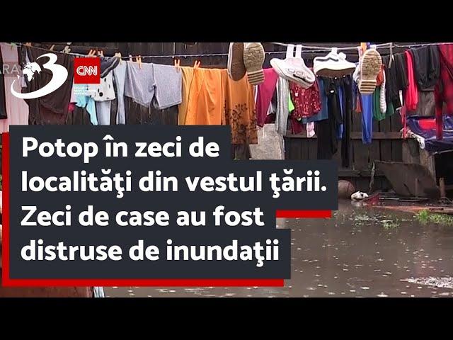 Potop în zeci de localităţi din vestul ţării. Zeci de case au fost distruse de inundaţii