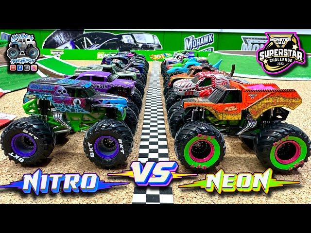 Toy Diecast Monster Truck Racing Tournament | NITRO  NEON MonsterJam Superstar Challange & ENCORE