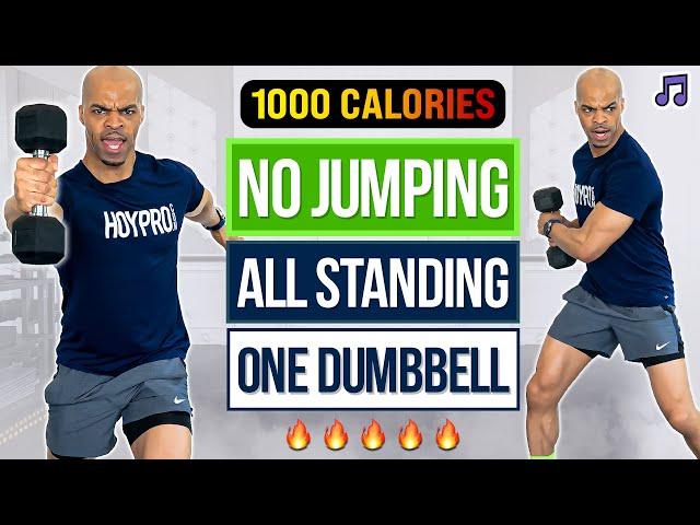 One Dumbbell ONLY! All Standing HIIT Workout with Weights NO JUMPING (BURN 1000 CALORIES IN 1 HOUR)