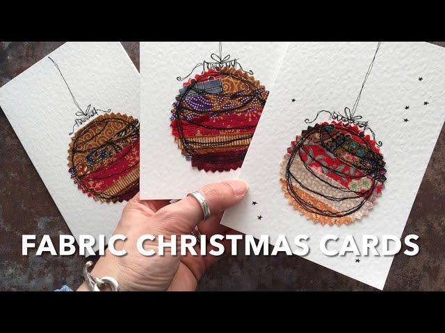 Sew fabric bauble Christmas cards with me  // Tutorial (1/2) // free motion stitched fabric scraps