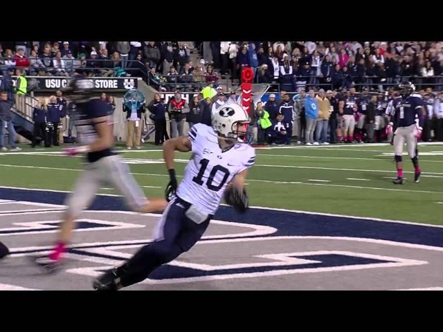 Taysom Hilll's 3 touchdowns to Mitch Mathews against Utah State