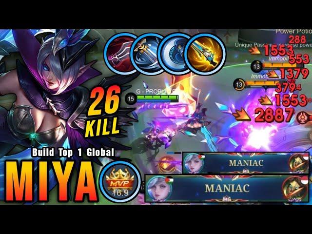 26 Kills + 2x MANIAC!! One Shot Build Miya Crazy Critical Damage!! - Build Top 1 Global Miya ~ MLBB