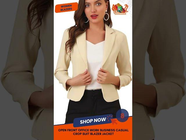 Open Front Office Work Business Casual Crop Suit Blazer Jacket - A2Z Store