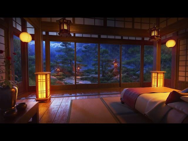 Relaxing Rain Sounds in a Japanese Night Ambience for Peaceful Deep Sleep