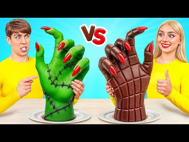 Real Food vs Chocolate Food Challenge with Wednesday Addams by Super Hyper DO