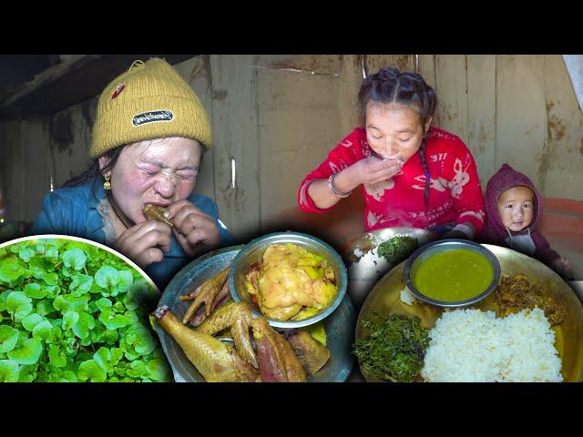 Watercress SIM RAYO & Chicken Recipe cooking & eating सिम साग टिपेर लिएर पकाएर खाइयो New Nepali Vlog