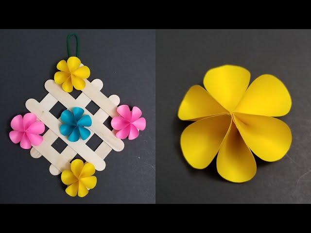 Paper Flower Wall Hanging | DIY Popsicle Stick Craft Ideas | Easy Wall Decor Ideas