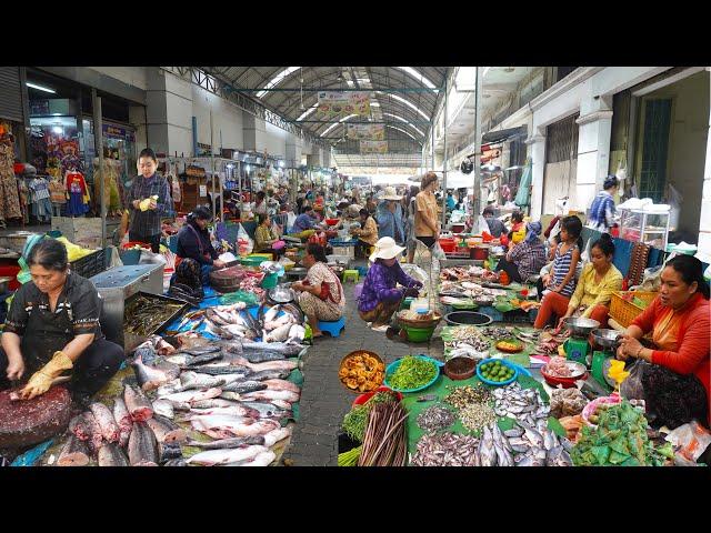 Cambodian Lively Market Food - Sticky Rice Cake, Fish, Shrimp, Vegetables, & More