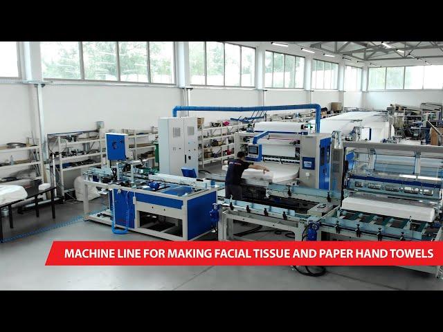 Machine line for making facial tissue and paper hand towels