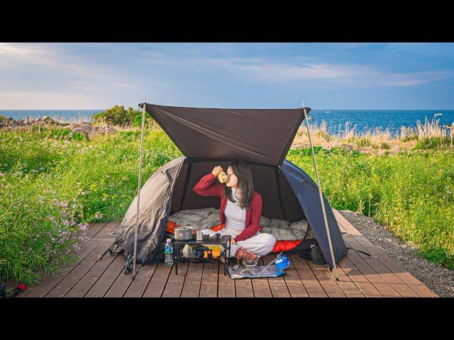 Female solo backpackingㅣCamping on a very small islandㅣWaves and nature ASMR