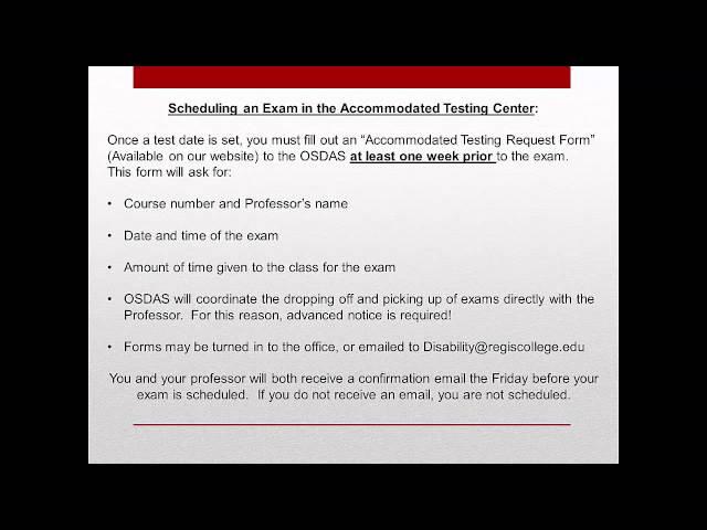 Student Guide to Accommodated Testing at Regis