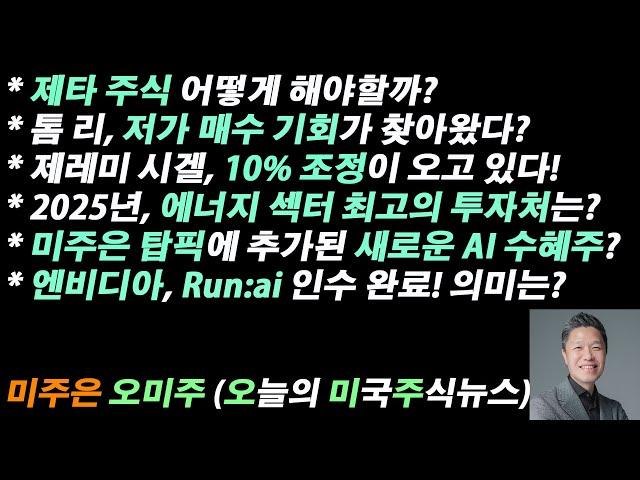 [오늘의 미국주식뉴스] 미주은 탑픽에 추가된 새로운 AI 수혜주는? / 엔비디아, Run:ai 인수 의미 / 제레미 시겔, 10% 조정이 오고 있다 / 제타 주식 어떻게 해야할까?