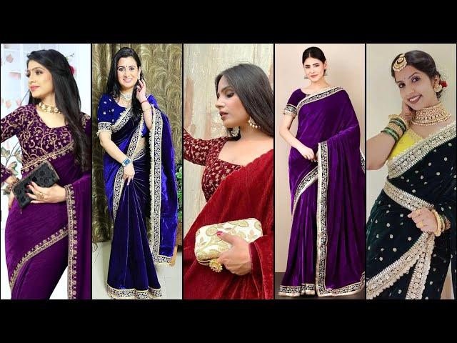 Latest Velvet Saree Designs 2025 | Party Wear Saree For Winters 2025 #sareefashion