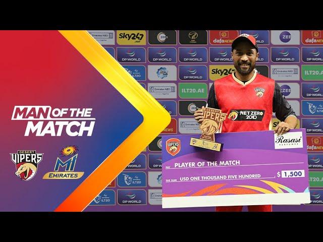 ILT20 S2 | Eng - Man Of The Match | Mohammad Amir Collects The Honour! | DV vs MIE - T20 | 30th Jan