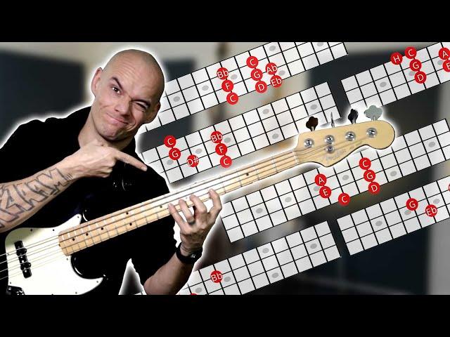 Alle E-BASS FINGERSÄTZE in unter 8 Minuten - Akkorde, Pentatonik, Tonleitern, Moll und Dur